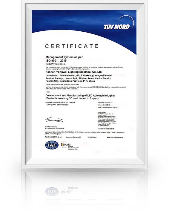 M&F Lamps ISO9001 certification